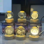 3D Crystal Ball Lamp with Wooden Base